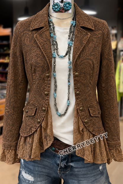 Vintage Paisley Print Lace Patch Jacket