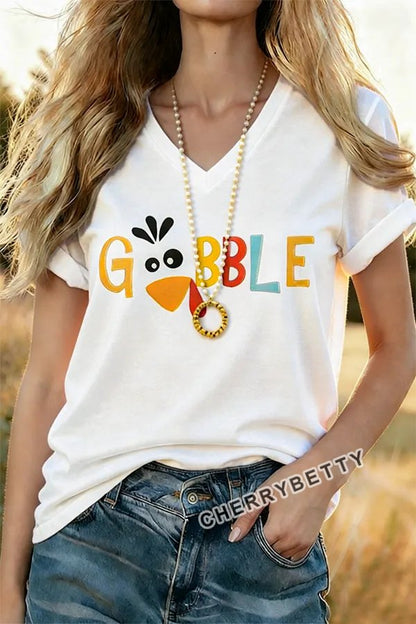 Thanksgiving 'Gobble' Print T-Shirt