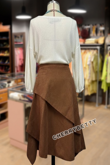 Western Irregular Tassel Design Suede Skirt
