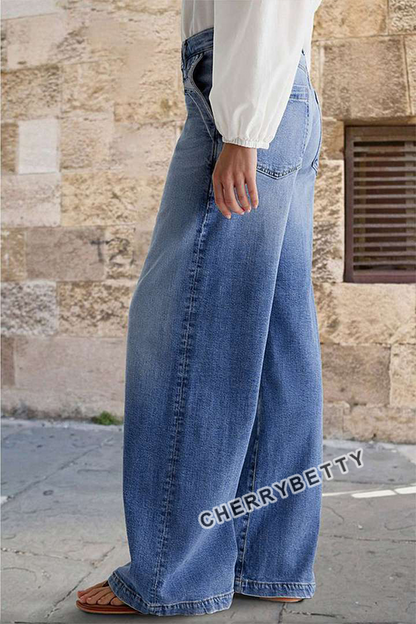 Chic Embroidered Pocket Straight Leg Jeans