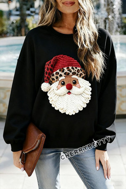 Leopard Santa Claus Print Long Sleeve Sweatshirt