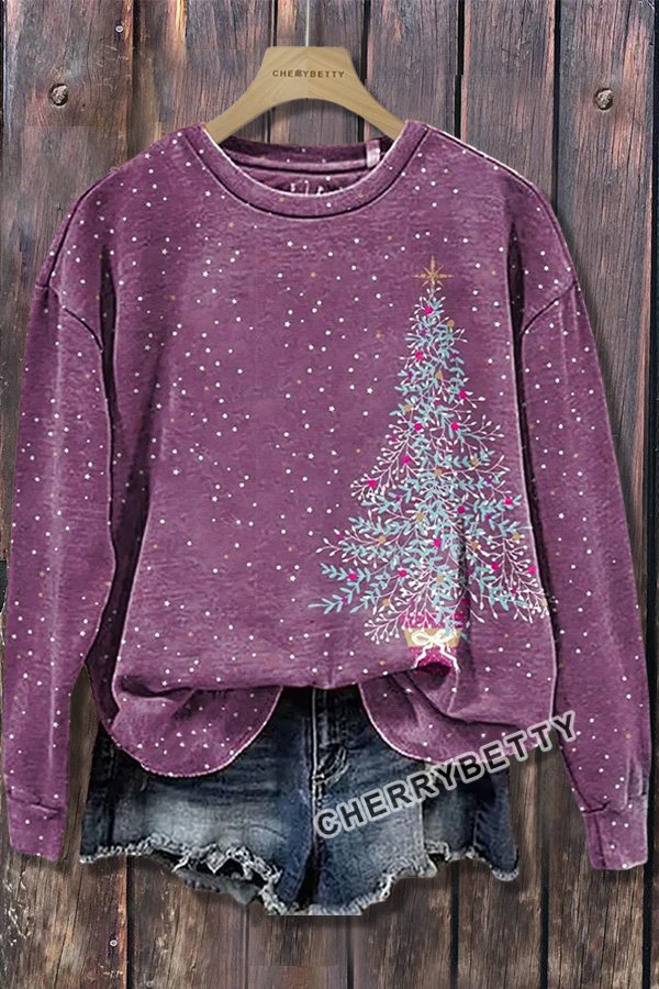 Chic Christmas Tree Print Long Sleeve Sweatshirt