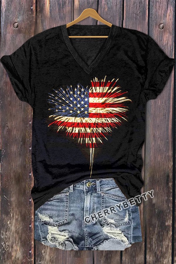 Chic Stars heart Print Patriots'S Day T-Shirt