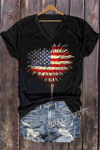 Chic Stars heart Print Patriots'S Day T-Shirt