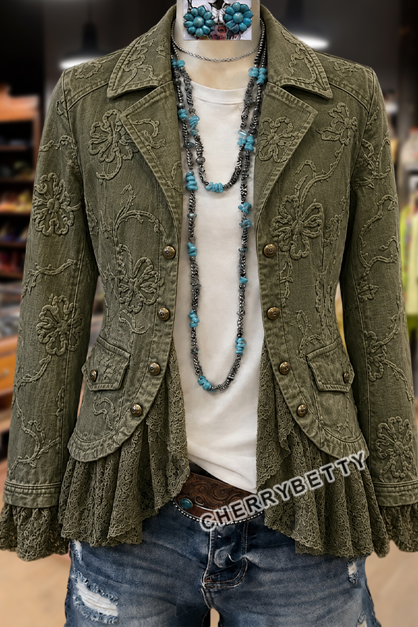 Elegant Flower Embroidered Lace Patch Cotton Jacket