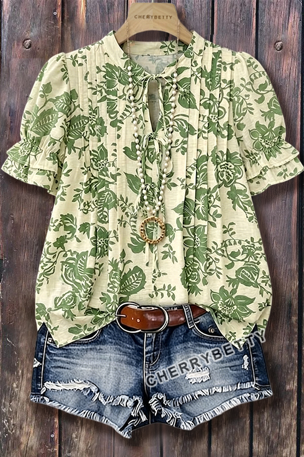 Vintage Floral Print Puff Sleeve Top
