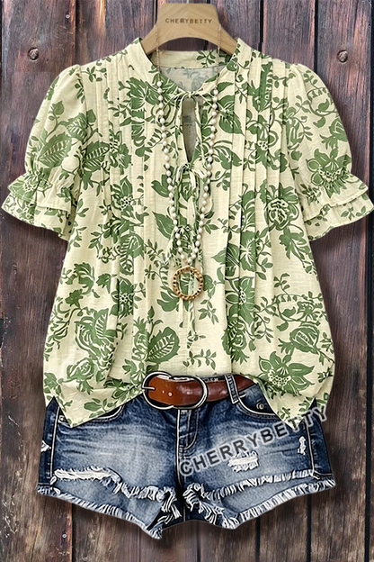 Vintage Floral Print Puff Sleeve Top