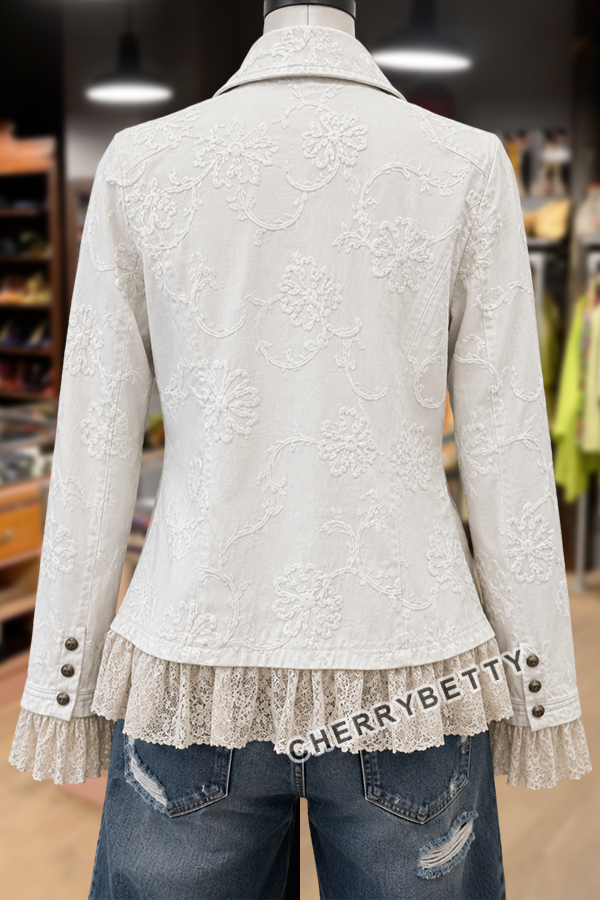 Elegant Flower Embroidered Lace Patch Cotton Jacket