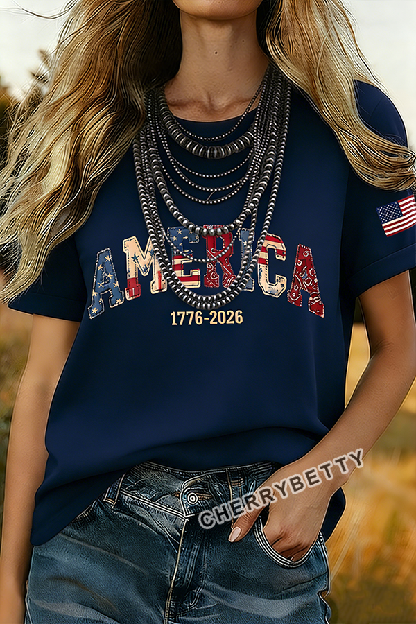 Retro AMERICA Flag Print Cotton T-Shirt