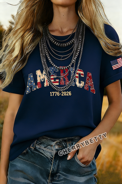 Retro AMERICA Flag Print Cotton T-Shirt