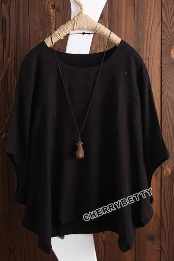 Solid Batwing Sleeve Loose T-Shirt