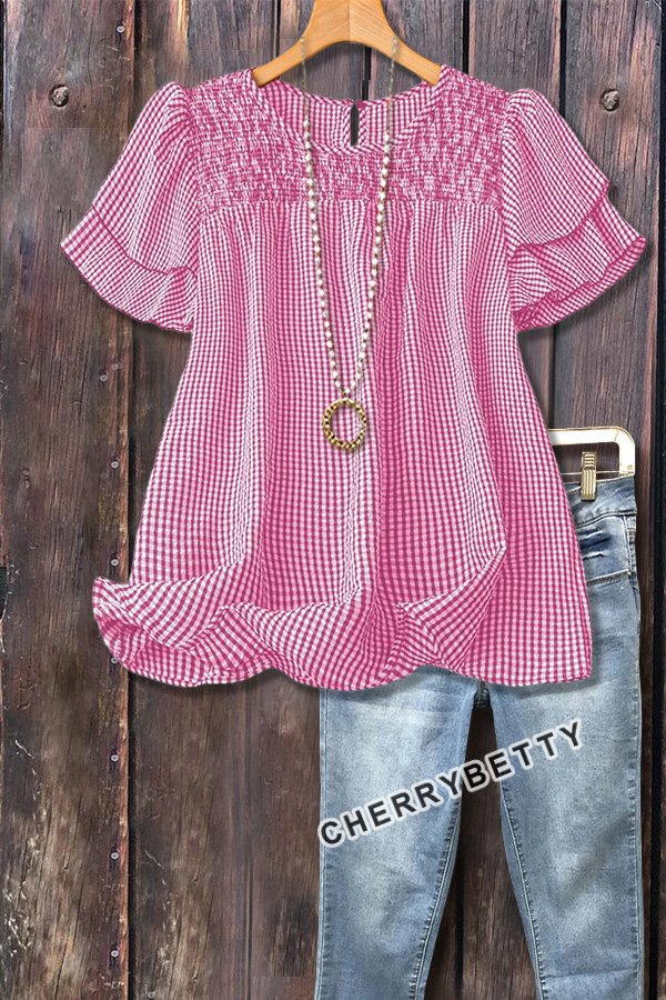 Casual Checkered Tiered Short Sleeve Top