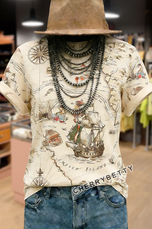 Western Nautical Print Short Sleeve T-Shirt