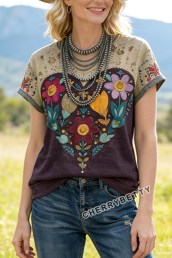 Valentine's Day Heart Print Short Sleeve T-Shirt