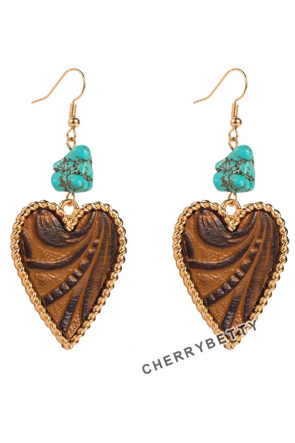 Vintage Leather Pattern Turqupise Earrings