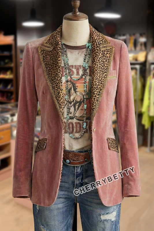 Vintage Leopard Patch Long Sleeve Blazer