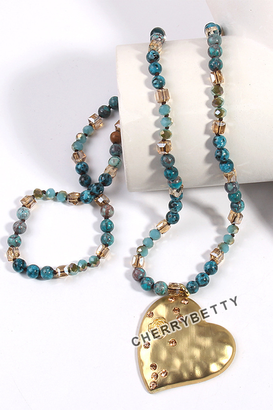 Natural Stone Curved Heart Pendant Necklace