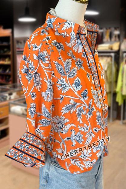 Vintage Floral Print Collared Blouse