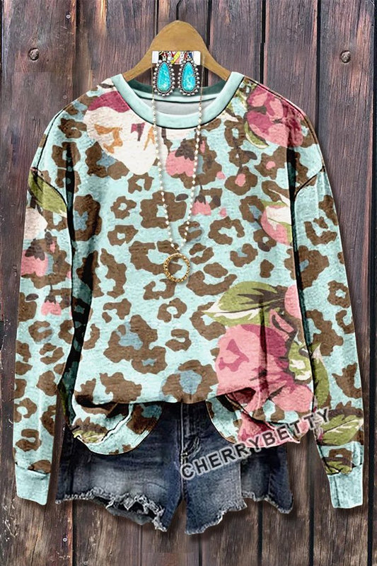 Mixed Leopard Print Long Sleeve Sweatshirt