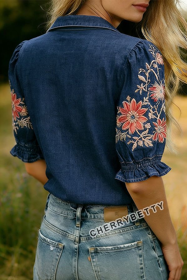 Retro Flag Print V-Neck Short Sleeve Top