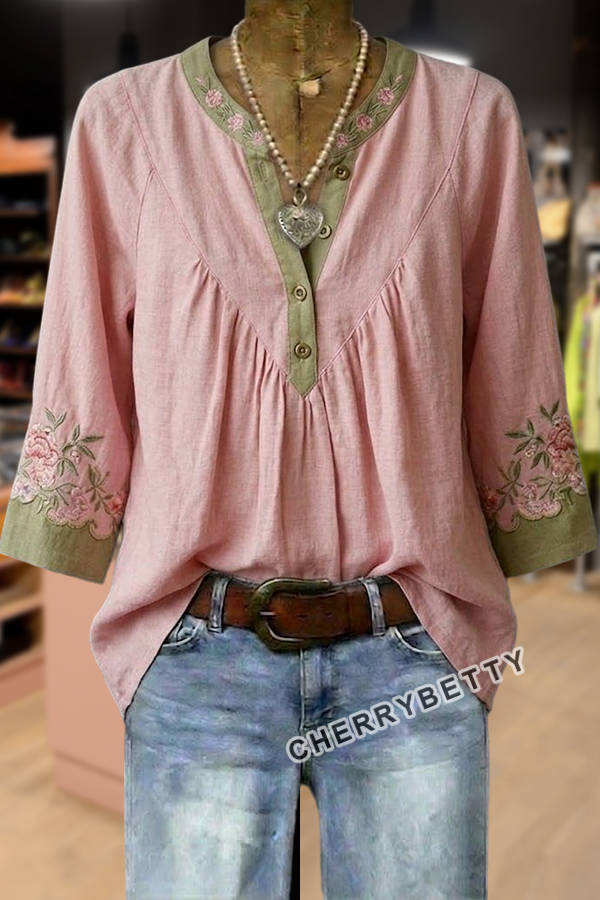 Bohemian Floral Embroidered Cotton Top