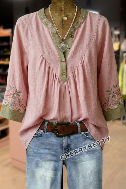 Bohemian Floral Embroidered Cotton Top
