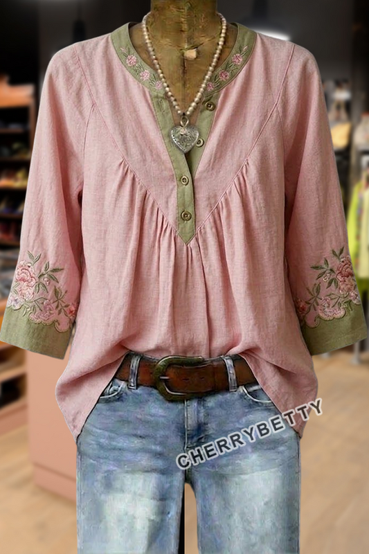 Bohemian Floral Embroidered Cotton Top