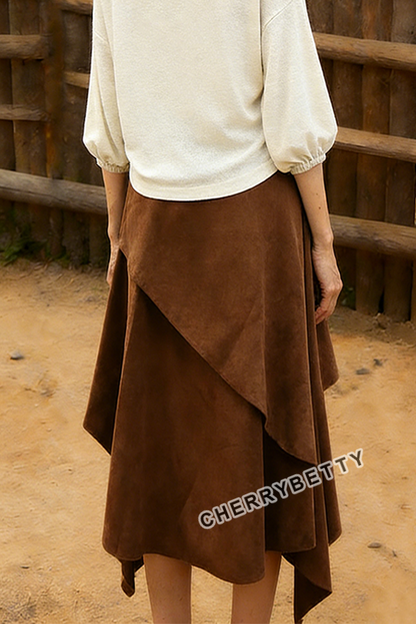 Western Irregular Tassel Design Suede Skirt