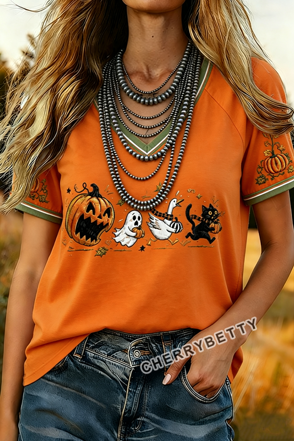 Funny Halloween Print V-Neck T-Shirt