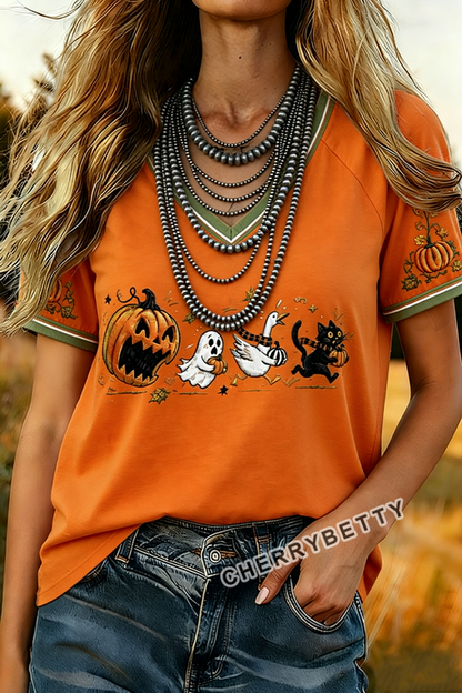 Funny Halloween Print V-Neck T-Shirt