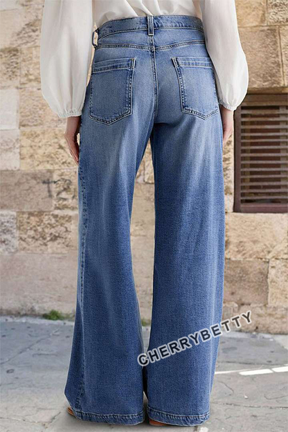 Chic Embroidered Pocket Straight Leg Jeans
