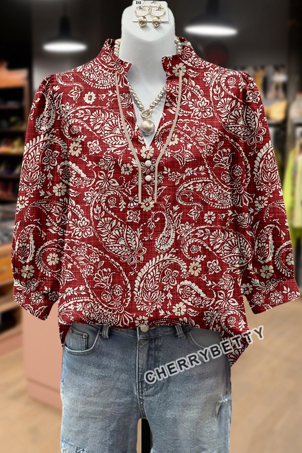 Paisley Floral Print V-Neck Top