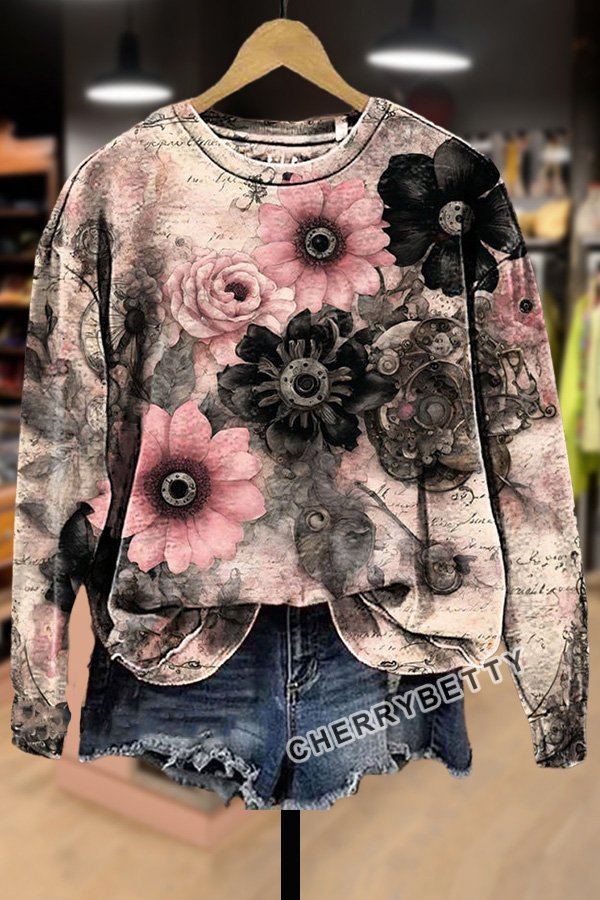 Watercolor Floral Print Sweatshirt