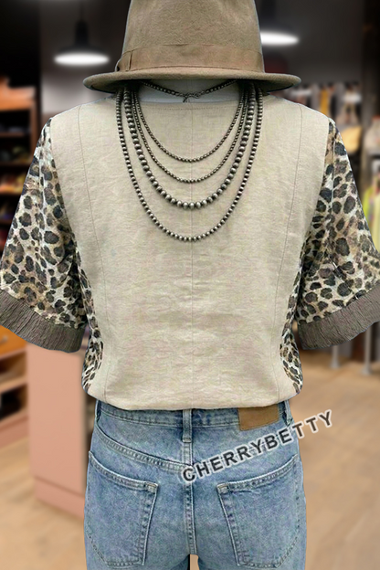 Leopard Print Lace Patch T-Shirt