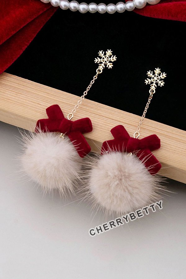 Christmas Snowflake Pom-pom Long Earrings