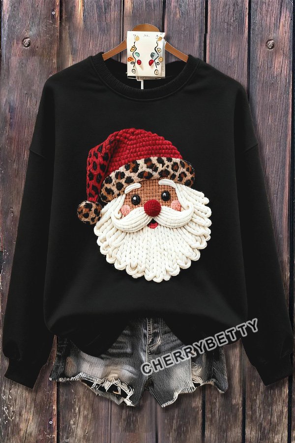 Leopard Santa Claus Print Long Sleeve Sweatshirt
