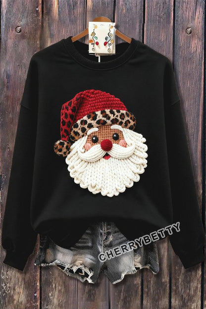Leopard Santa Claus Print Long Sleeve Sweatshirt