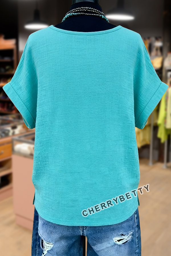 Retro Ethnic Embroidered Dolman Sleeve Cotton Blouse