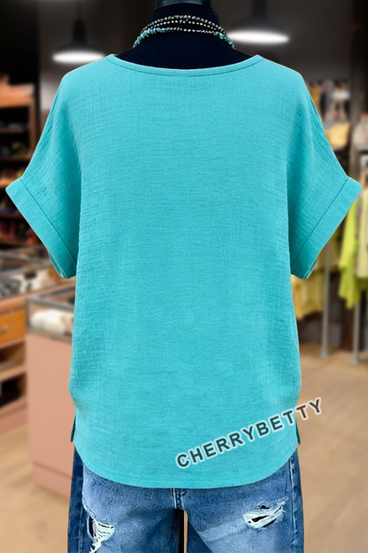 Retro Ethnic Embroidered Dolman Sleeve Cotton Blouse