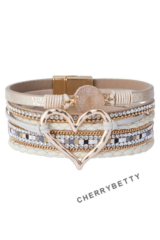 Rhinestone Heart Pattern Layered Bracelet